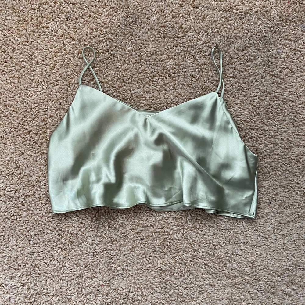 Light Green Satin Crop Top